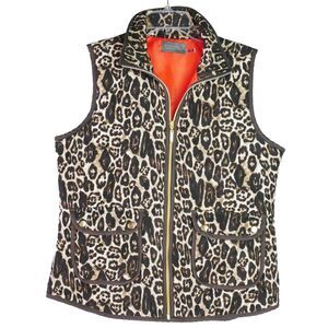 Casual Identity Women Size M Puffer Vest Leopard Animal Print Quilted Zip Pocket